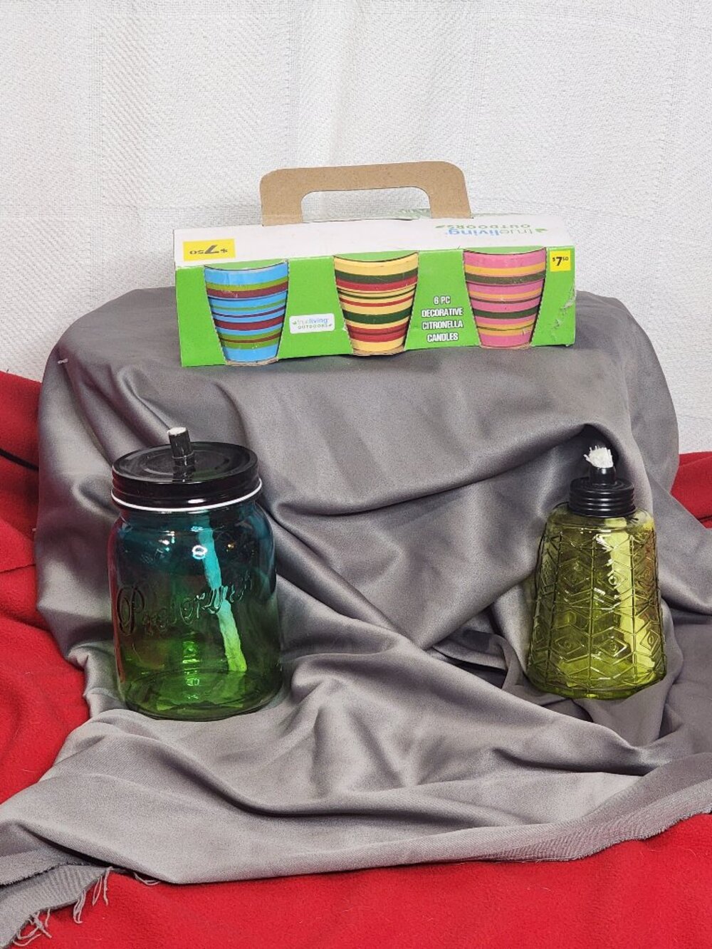 True Living Outdoors 6pc Decorative Citronella Candles and 2 Glass Jar Torches